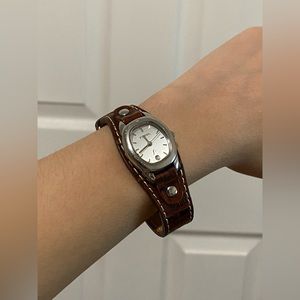 Fossil Watch Brown Embossed Genuine Leather Battery Not Included